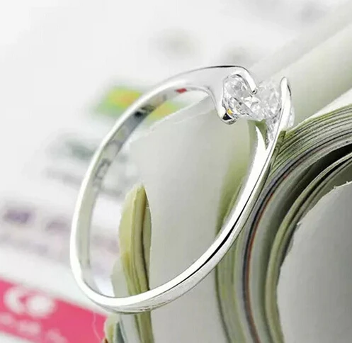 Женские серебряные кольца с двойным цирконием ANENJERY открытые обручальные 925 пробы