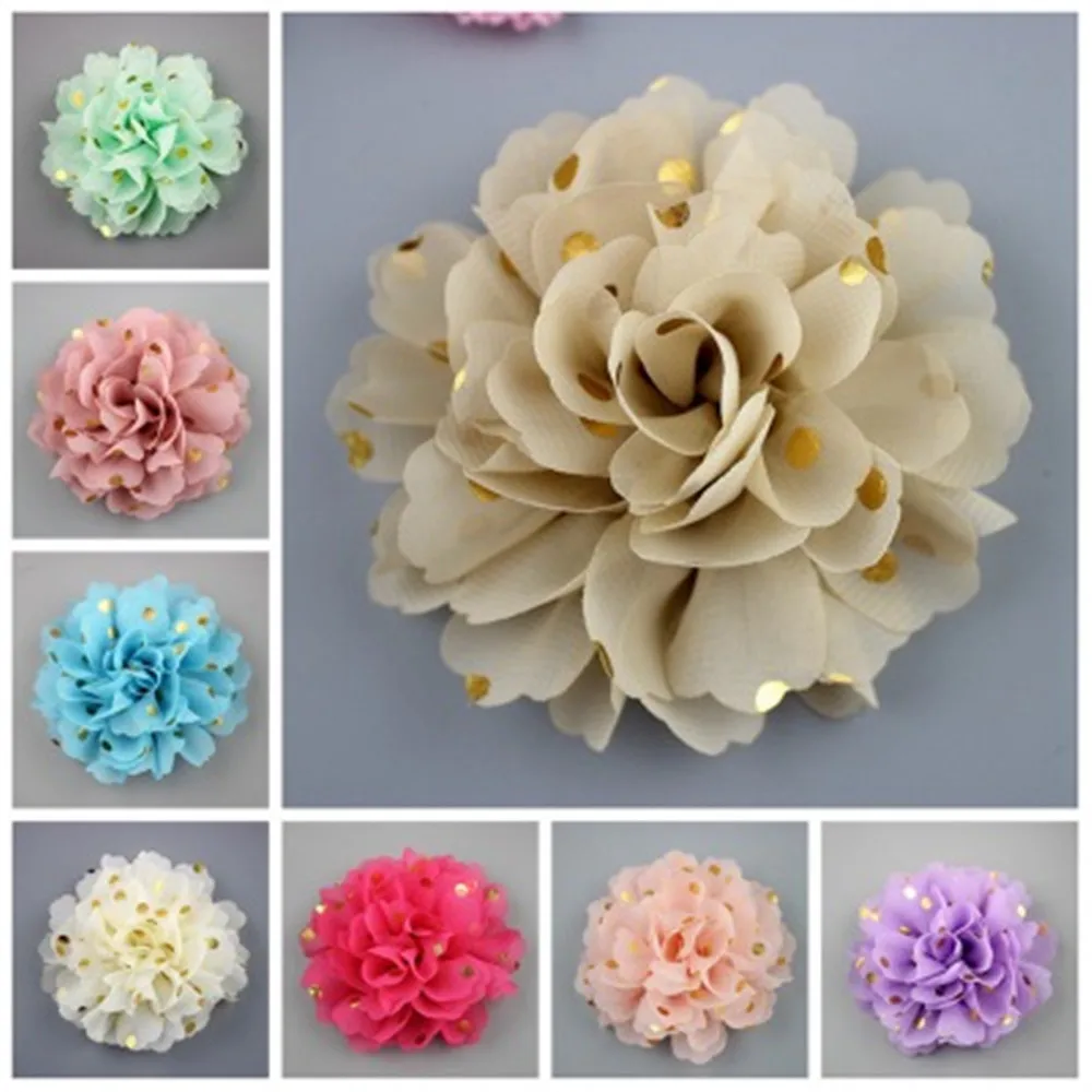 Wholesale 40pcs/lot Puffy Gold Polka Dot Chiffon Flower Chic Fabric Floral for Girl Headband 24colors Free Shipping
Wholesale 40pcs/lot Puffy Gold Polka Dot Chiffon Flower Chic Fabric Floral for Girl Headband 24colors Free Shipping