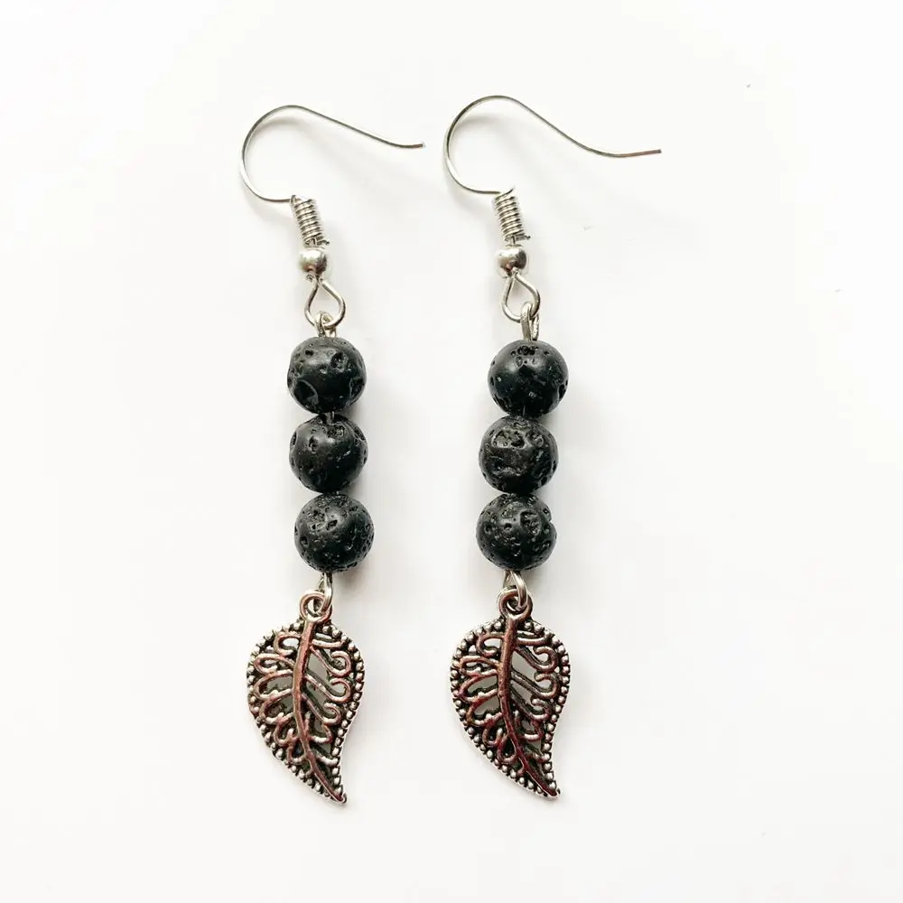 Bhuann 6mm Natural Lava Beads Crystal Dangle Earrings with Stone Tibetan Silver Leaf Pendant Charms Drop Earrings 1 Pair
Bhuann 6mm Natural Lava Beads Crystal Dangle Earrings with Stone Tibetan Silver Leaf Pendant Charms Drop Earrings 1 Pair