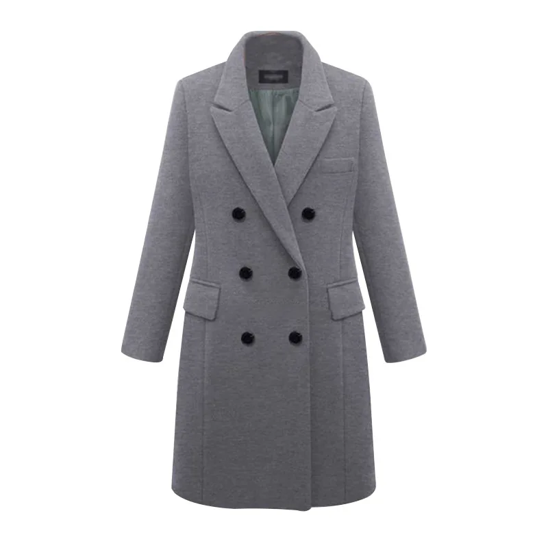 Женское длинное пальто из смесовой шерсти с карманами и отложным воротником на
