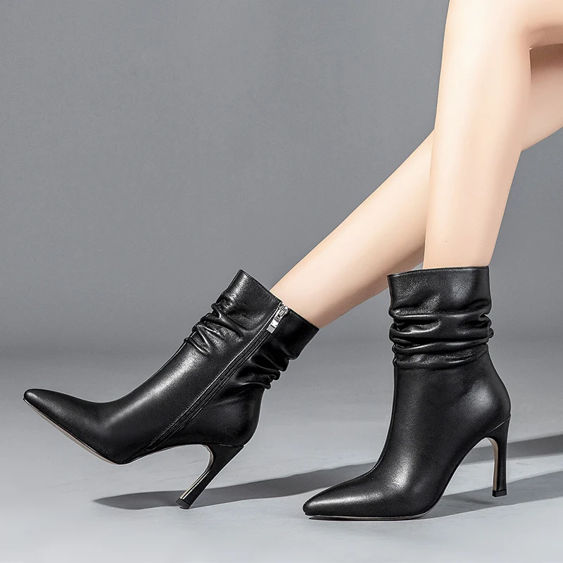ISNOM Pleated Thin High Heels Women Ankle Boots Pointed Toe Zip Footwear Genuine Leather Female Boot Shoes Woman Winter 2018 New
ISNOM Pleated Thin High Heels Women Ankle Boots Pointed Toe Zip Footwear Genuine Leather Female Boot Shoes Woman Winter 2018 New