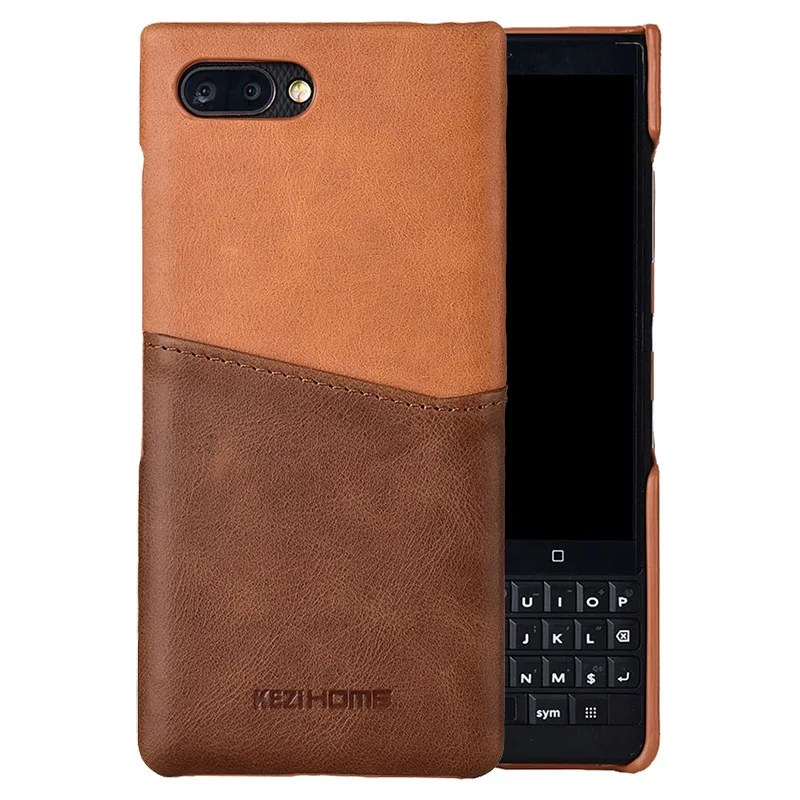 Для BlackBerry KEY2 чехол двухцветная винтажная вставка карта натуральная кожа задняя