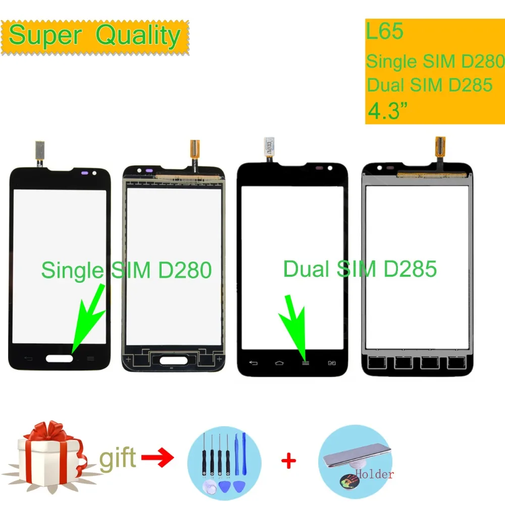 Сенсорный экран для LG L65, сенсорная панель с дигитайзером для одной SIM-карты D280 D280N, две SIM-карты D285, внешнее стекло, сенсорный экран
Сенсорный экран для LG L65, сенсорная панель с дигитайзером для одной SIM-карты D280 D280N, две SIM-карты D285, внешнее стекло, сенсорный экран