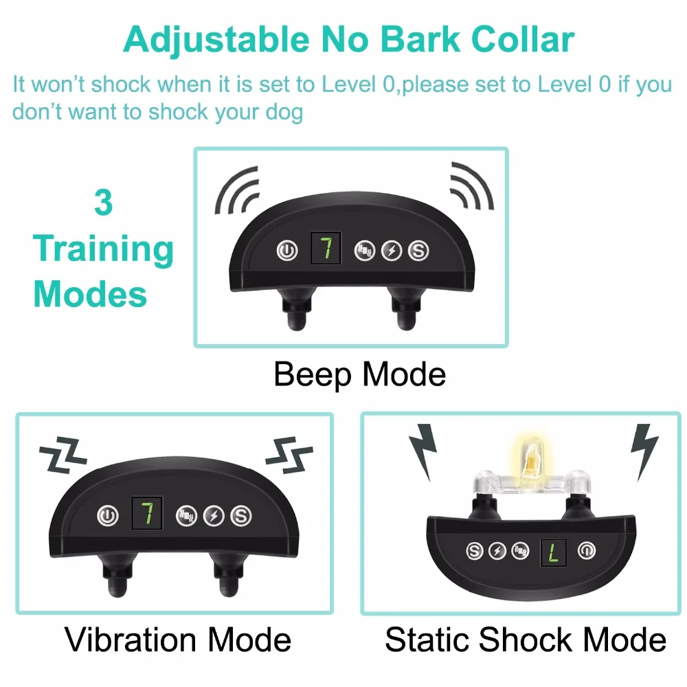 Rechargeable Waterproof Bark Collar Dog No Bark Collar Anti-Barking Collar Shock Training Collars with Beep/Vibration/No Harm
Rechargeable Waterproof Bark Collar Dog No Bark Collar Anti-Barking Collar Shock Training Collars with Beep/Vibration/No Harm