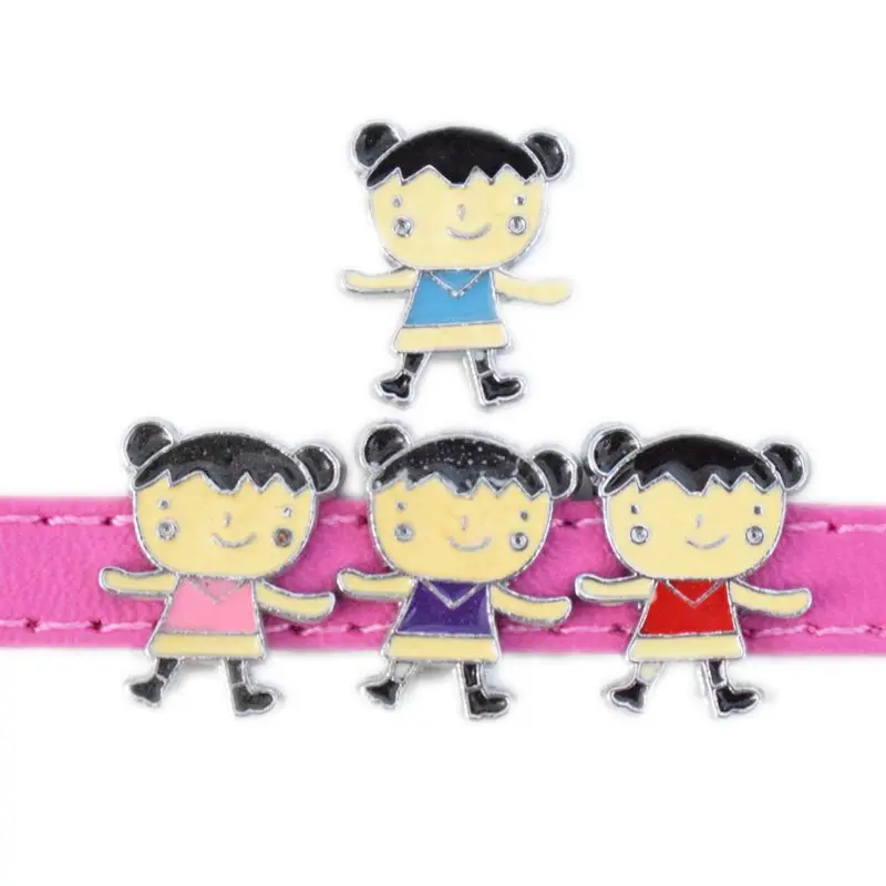 8mm Hole Sweet Adorable Girl Kids Slide Charms Beads DIY Accessories Handmade Jewelry For Bracelets Key Chains Pet Collar | Украшения и