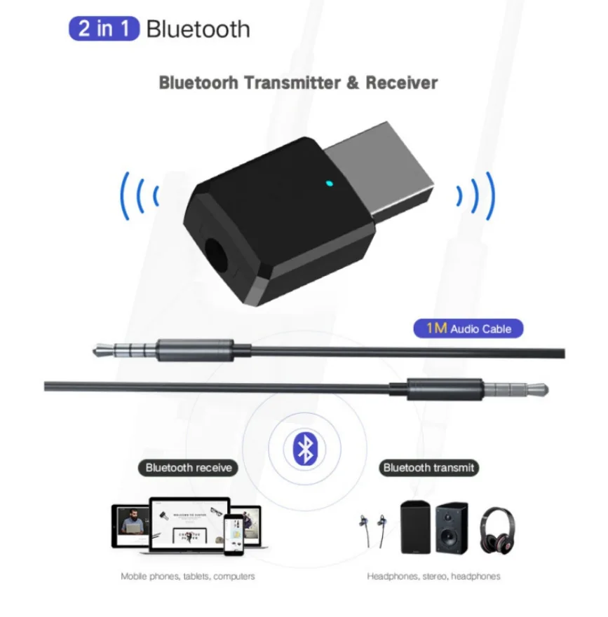 Портативный мини-трансмиттер 2 в 1 с Bluetooth 5 0 приемник 3 мм AUX USB беспроводной стерео
