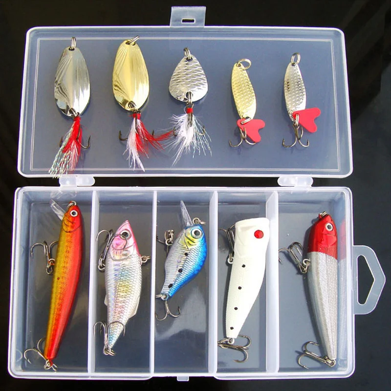 Fishing Lure Kit 10 Pieces Set Suit Hard Bait Crank VIB Popper Pencil Minnow Spoons
Fishing Lure Kit 10 Pieces Set Suit Hard Bait Crank VIB Popper Pencil Minnow Spoons