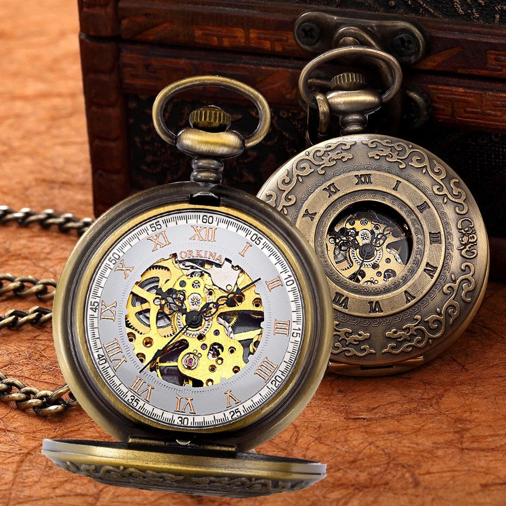 ORKINA Antique Fob Watch Unisex Mechanical Skeleton Clock Vintage Bronze Tone Stainless Steel Pocket Watch with Pendant Chain
ORKINA Antique Fob Watch Unisex Mechanical Skeleton Clock Vintage Bronze Tone Stainless Steel Pocket Watch with Pendant Chain