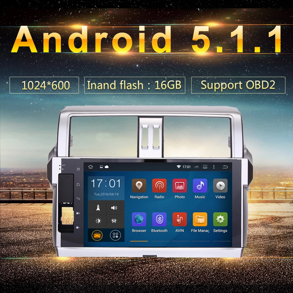 Android 5.1 2Din автомобиля GPS плеер Navi для Toyota Новый Прадо 150 2014 2015 с 10.2 "4 ядра Радио