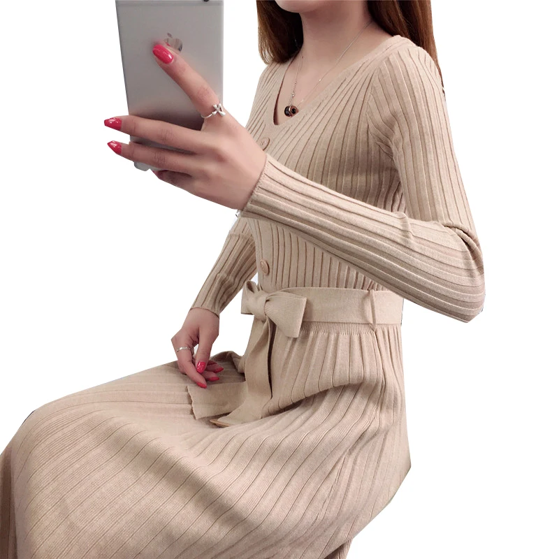 Autumn Slim Women Elegant Sashes Knitted Sweater V-Neck Knitted Dress lady Long Bodycon Dresses Pullover Winter Bottomings WZ531
Autumn Slim Women Elegant Sashes Knitted Sweater V-Neck Knitted Dress lady Long Bodycon Dresses Pullover Winter Bottomings WZ531