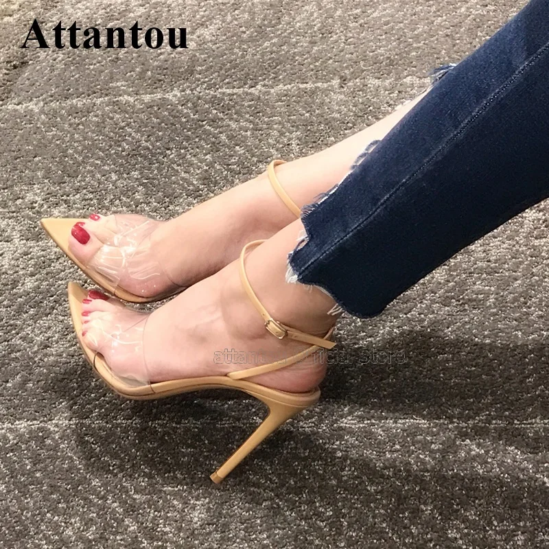 Nude Black Concise Designer Clear Transpatent PVC Thin Heeled Sandals Women Stiletto High Heel Ankle Buckle Cross Strappy Shoes
Nude Black Concise Designer Clear Transpatent PVC Thin Heeled Sandals Women Stiletto High Heel Ankle Buckle Cross Strappy Shoes