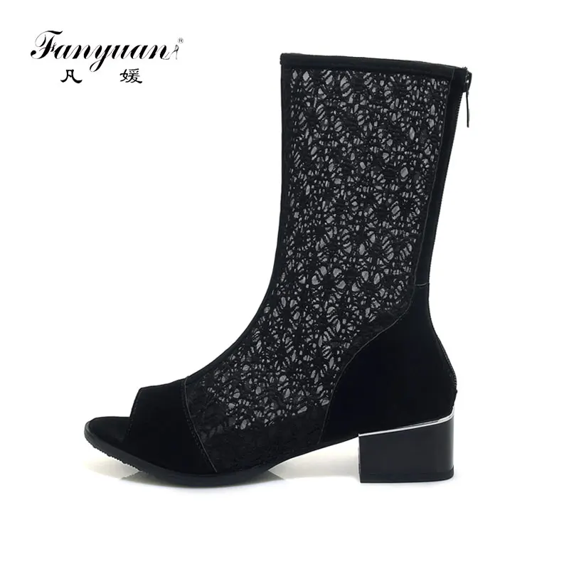 fanyuan Ladies Summer Boots Peep Toe Mid Calf Summer Boots Female Shoes Boots Lace Mesh Boots Med Heel Shoes Women Sizes 33-43
fanyuan Ladies Summer Boots Peep Toe Mid Calf Summer Boots Female Shoes Boots Lace Mesh Boots Med Heel Shoes Women Sizes 33-43