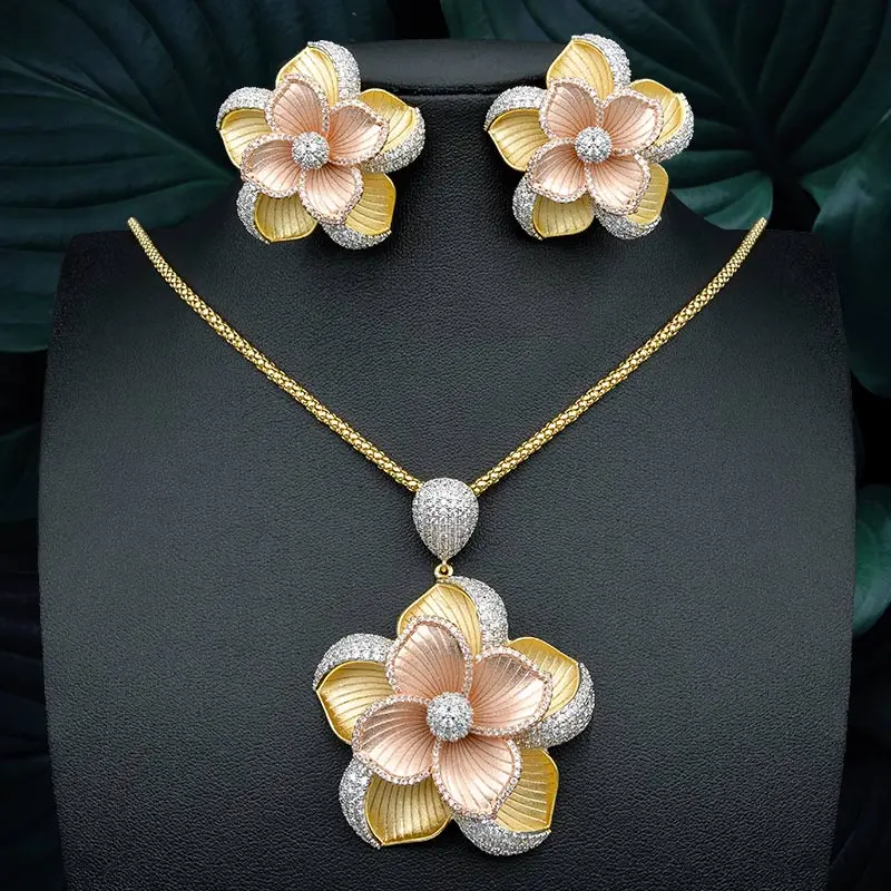 ModemAngel 3 Tone Copper Large Flower Pendant Necklace And Earring for Women Wedding Party Jewelry Sets
ModemAngel 3 Tone Copper Large Flower Pendant Necklace And Earring for Women Wedding Party Jewelry Sets