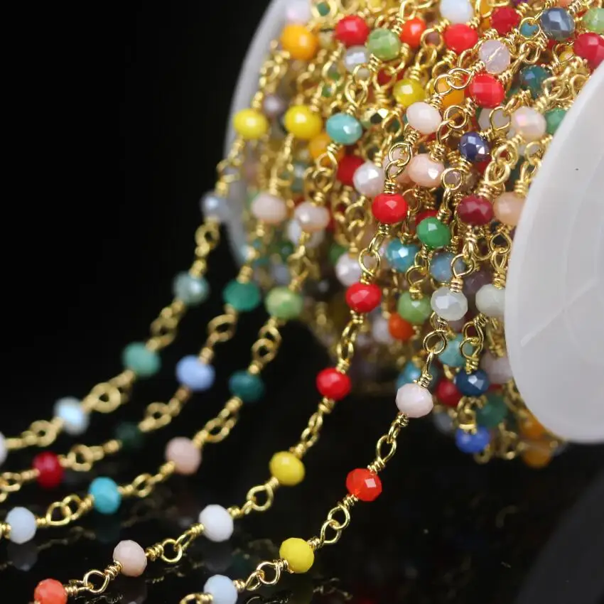 5Meter Plated Gold Wire Wrapped Link Faceted Glass Rondelle Beads Rosary Chains,3x4mm Mixed Colors Glass Beads Necklace Crafts
5Meter Plated Gold Wire Wrapped Link Faceted Glass Rondelle Beads Rosary Chains,3x4mm Mixed Colors Glass Beads Necklace Crafts