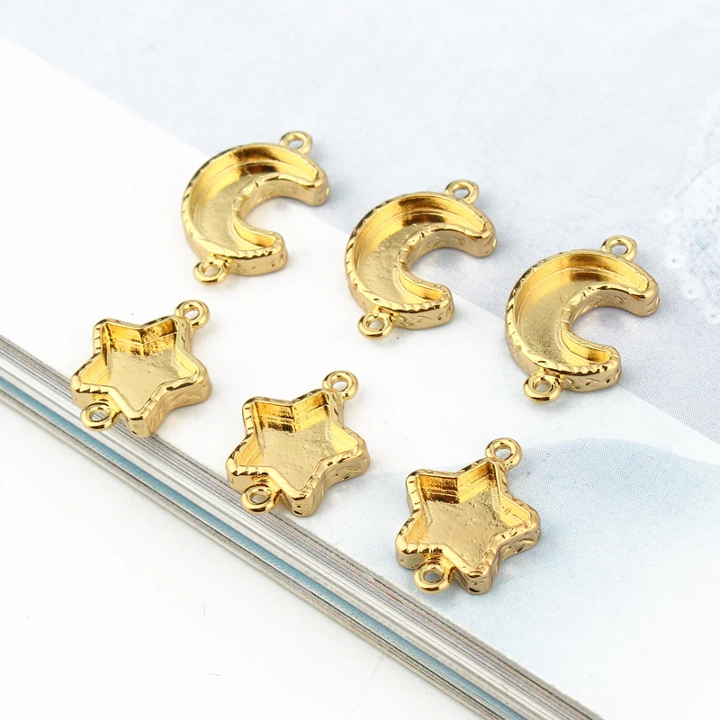 5pcs Small Moon Stars Bracelet Connector Glasses Cabochon Findings Handmade Beads Tray Earring Necklace Jewelry Charms C41 | Украшения и