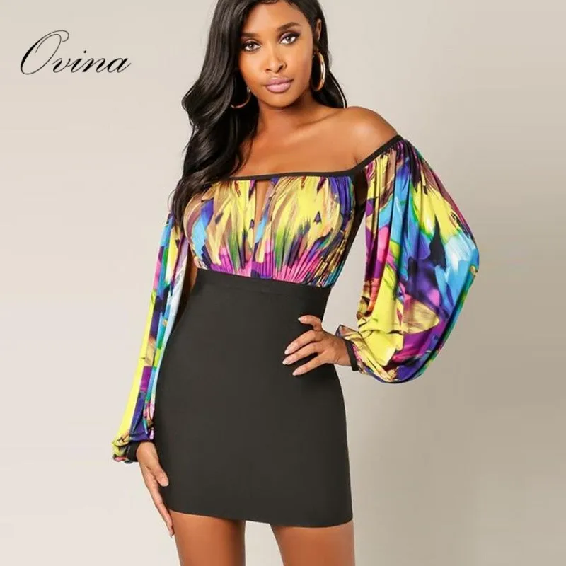 Summer Women Dresses Slash Neck Colorful Printing Long Lantern Sleeve Mini Bandage Dress Party Dress
Summer Women Dresses Slash Neck Colorful Printing Long Lantern Sleeve Mini Bandage Dress Party Dress
