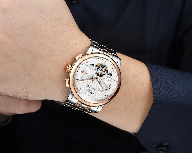 Carnival Automatic Mechanical Watches Sports Men Full Steel Luxury Watch with Perpetual Calendar Display Luminous relogios 2019
Carnival Automatic Mechanical Watches Sports Men Full Steel Luxury Watch with Perpetual Calendar Display Luminous relogios 2019