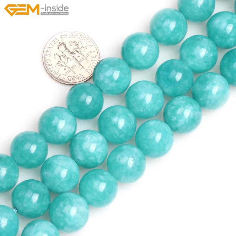 Gem-inside 6-12mm Round Blue Jade Stone Beads Smooth Beads for Jewelry Making Beads 15 inches DIY