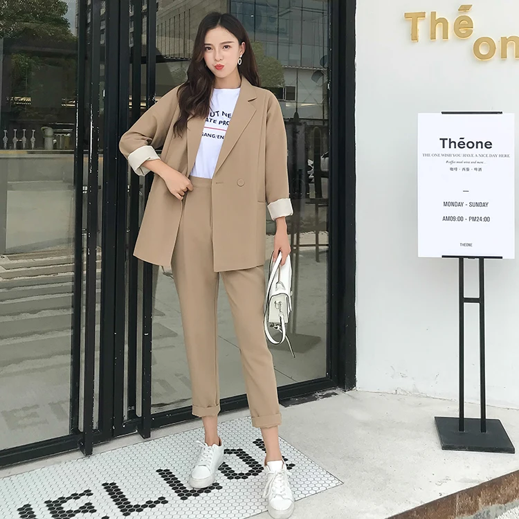 New spring and autumn women's suit suit British style casual small suit simple fashion slim nine pants two sets JQ281
New spring and autumn women's suit suit British style casual small suit simple fashion slim nine pants two sets JQ281