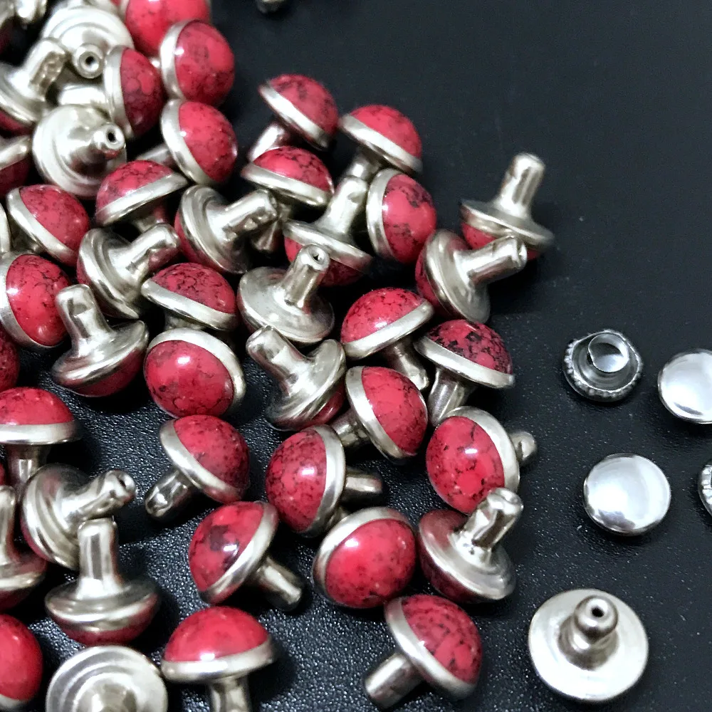 

Hot Sell DIY 100PCS 7.5MM Accessories Red Turquoise Crack Rivets Leather Craft Punk Studs Fit DIY Making Shipping Free