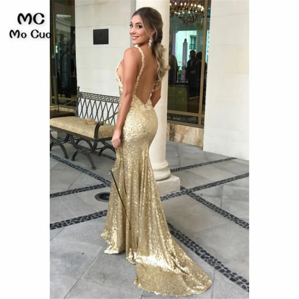 Sparkly 2019 Mermaid Sequined Evening Prom dresses Long Vestidos de fiesta Spaghetti Straps V-Neck Champagne Evening Dress
Sparkly 2019 Mermaid Sequined Evening Prom dresses Long Vestidos de fiesta Spaghetti Straps V-Neck Champagne Evening Dress