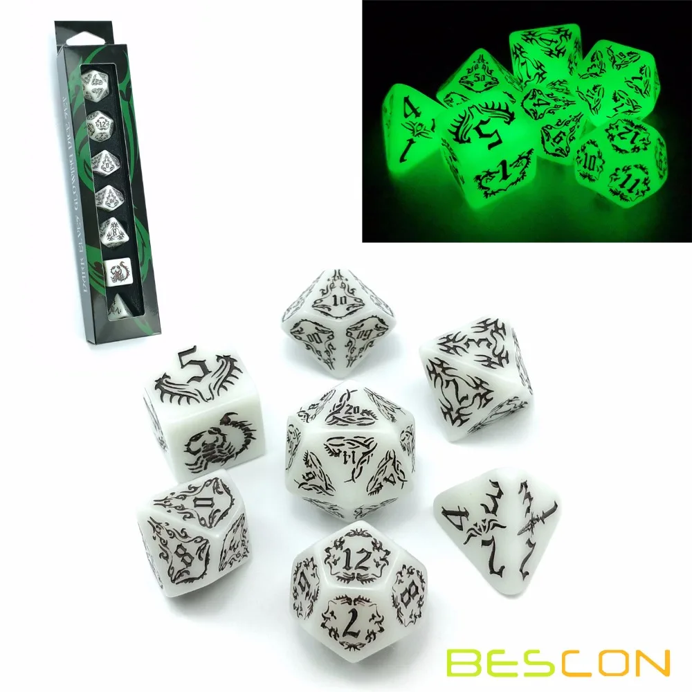 Набор светящихся кубиков BESCON DARK ELVES (7 шт.) большое свечение в темноте резные