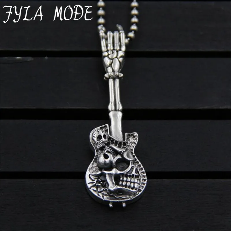 JINSE Vintage S925 Sterling Silver Skeleton Body Skull Skeleton Skull with Guitar Charm Pendant Metal Bracelet Necklace Jewelry
JINSE Vintage S925 Sterling Silver Skeleton Body Skull Skeleton Skull with Guitar Charm Pendant Metal Bracelet Necklace Jewelry