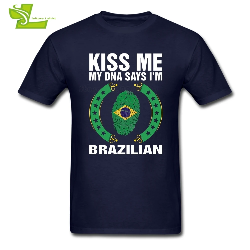 Kiss Me My DNA Says I Am Бразильская футболка Уникальные футболки для подростков с флагом