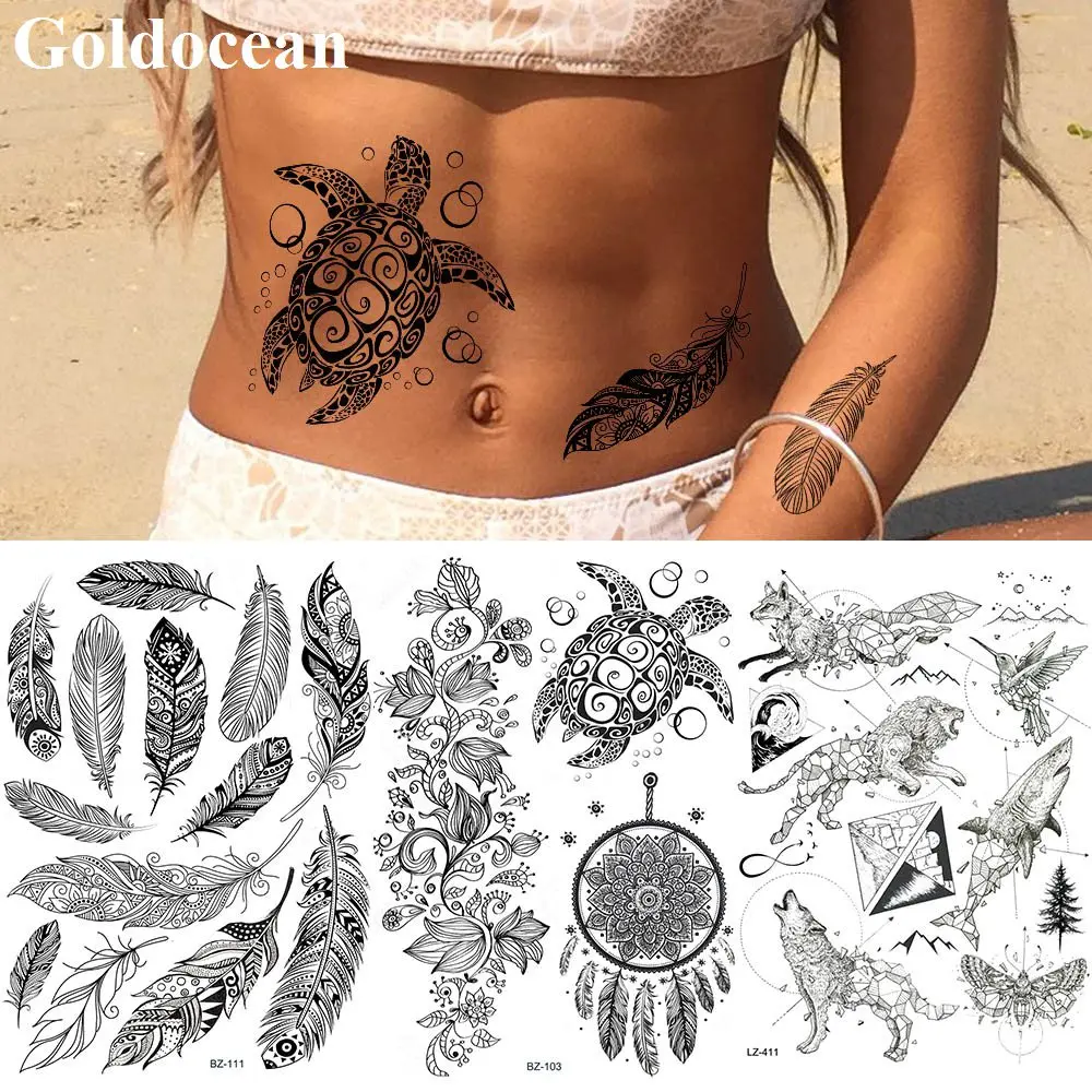 GoldOcean Black Lace Dream Catcher Turtle Tattoo Stickers Fake India Feather Tatoos Temporary Waterproof Waist Animals Tattoo
GoldOcean Black Lace Dream Catcher Turtle Tattoo Stickers Fake India Feather Tatoos Temporary Waterproof Waist Animals Tattoo