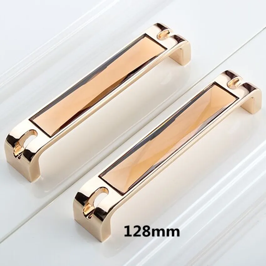 

32mm 96mm 128mm 160mm moden fashion brown crystal win cabinet wardrobe door handles champagne gold dresser drawer pulls knobs 5"