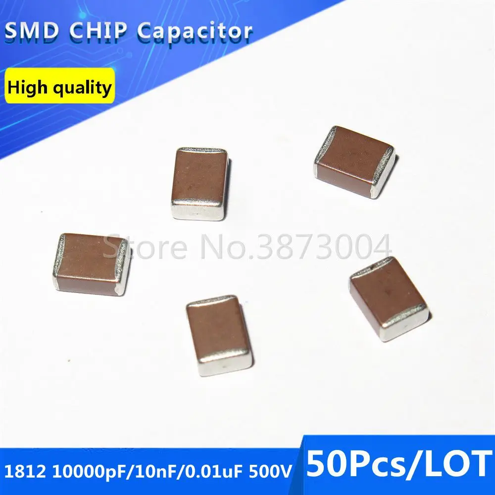 50 шт 1812 10000pF 10nF 0 01 мкФ 500V 10% толстая пленка чип многослойный керамический