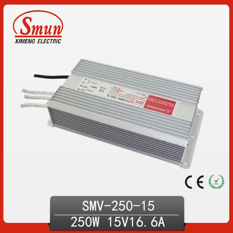 

250W 15V 16.6A Outdoor Waterproof IP67 Switching Led Driver Led Power Supply With CE RoHS SMV-250-15