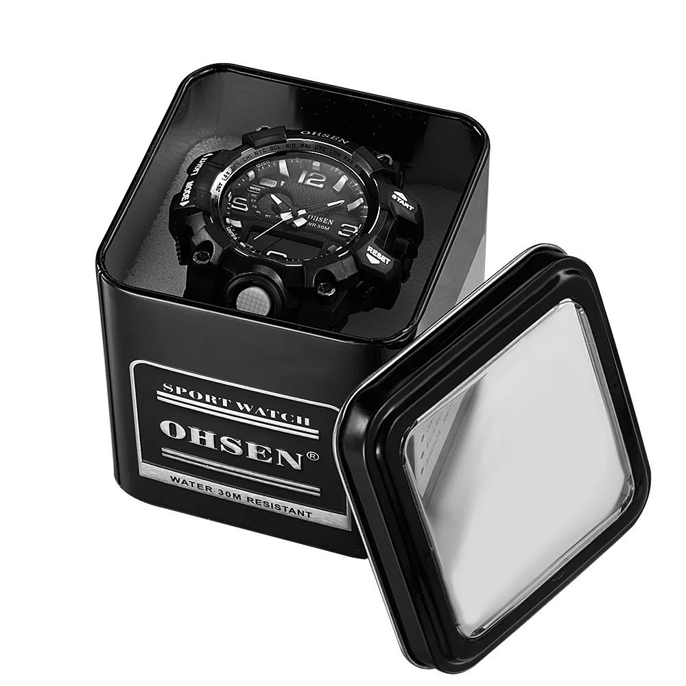 OHSEN брендовые металлические железные модные спортивные часы подарочные коробки