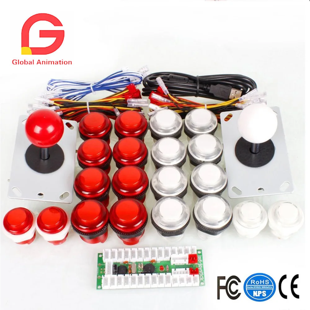 2 игрока аркадный набор сделай сам USB контроллер для ПК джойстик + 20 светодиодный