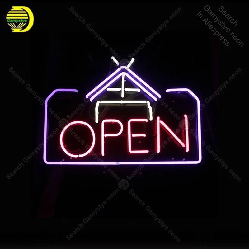 Neon Sign for OPEN house Store neon Light Beer Pub real glass Tubes Handcrafted Display Hotel signs Fil Gas | Лампы и освещение