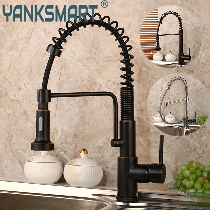 YANKSMART Pull Out Black Faucet Black Chrome Basin Rotated Mixer Swivel Spring Stream Spray Deck Mount Kitchen Sink Faucets
YANKSMART Pull Out Black Faucet Black Chrome Basin Rotated Mixer Swivel Spring Stream Spray Deck Mount Kitchen Sink Faucets