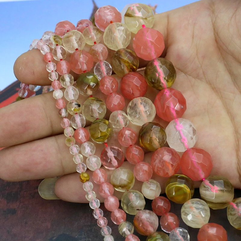 

4-14mm Faceted pink multicolor watermelon tourmaline 15inches 2pc/lot DIY loose beads size optional suitable for women jewelry