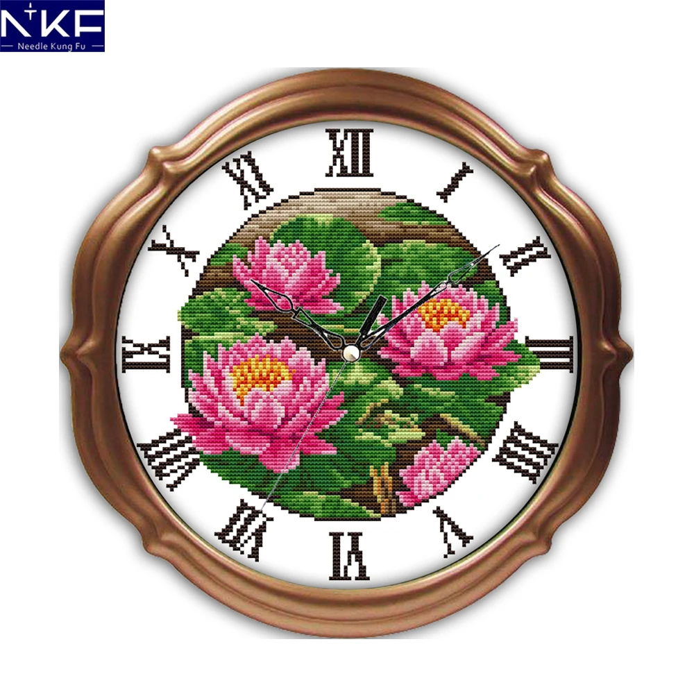

NKF Pink Red Lotus Chinese Counted Cross Stitch Kits Embroidery Needlework Patterns Cross Crafts Cross Stitch for Home Decor