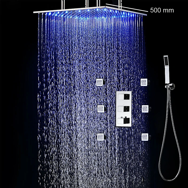 20 Inch Shower Faucets Set Temperature Control Led Light Square Shower Head Sets Ceiling And Shower Handheld 2 Inch Body jets
20 Inch Shower Faucets Set Temperature Control Led Light Square Shower Head Sets Ceiling And Shower Handheld 2 Inch Body jets