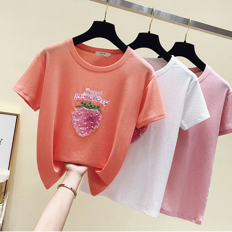GGRIGHT Summer T shirt Women Beading Letter Pink Tee Shirt Femme Vintage T-shirt Female Short Sleeve Cotton White Tshirt Tops
GGRIGHT Summer T shirt Women Beading Letter Pink Tee Shirt Femme Vintage T-shirt Female Short Sleeve Cotton White Tshirt Tops