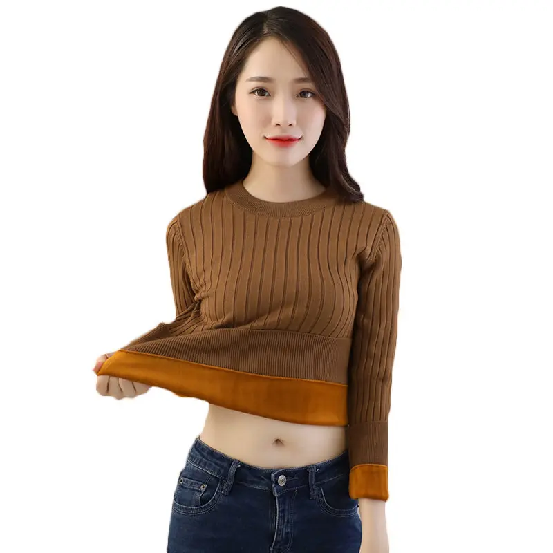 Winter Plus Velvet Thick Knit Sweater Bottoming Shirt Velvet Lining Warm Pullover Sweater Femme Fashion Thick Casual BlouseLQ584
Winter Plus Velvet Thick Knit Sweater Bottoming Shirt Velvet Lining Warm Pullover Sweater Femme Fashion Thick Casual BlouseLQ584