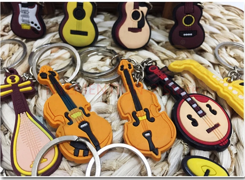50 шт./лот ПВХ резиновый брелок Музыкальные инструменты гитара пианино Sax барабан