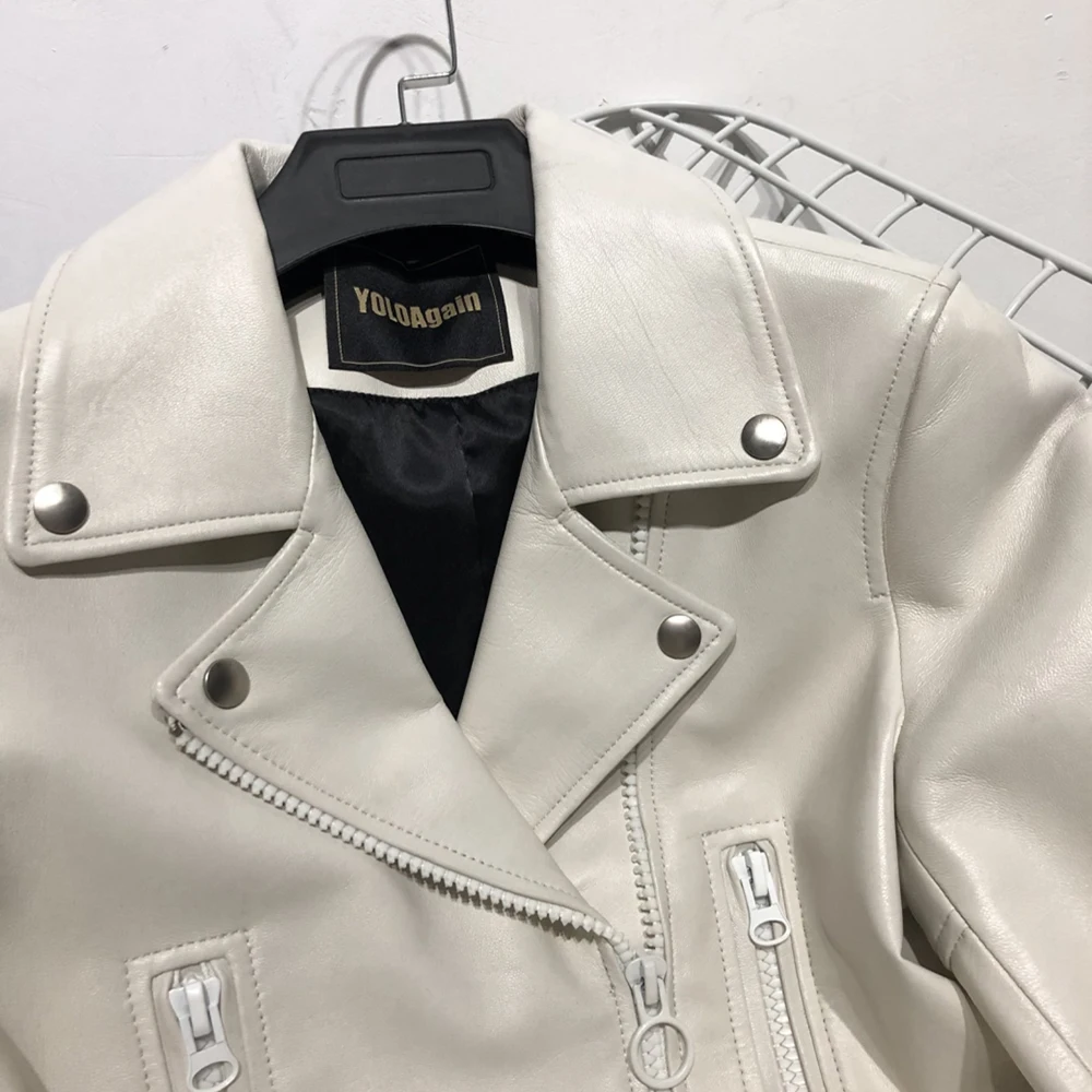YOLOAgain Women genuine leather jacket ladies long sleeve zipper real | Женская одежда