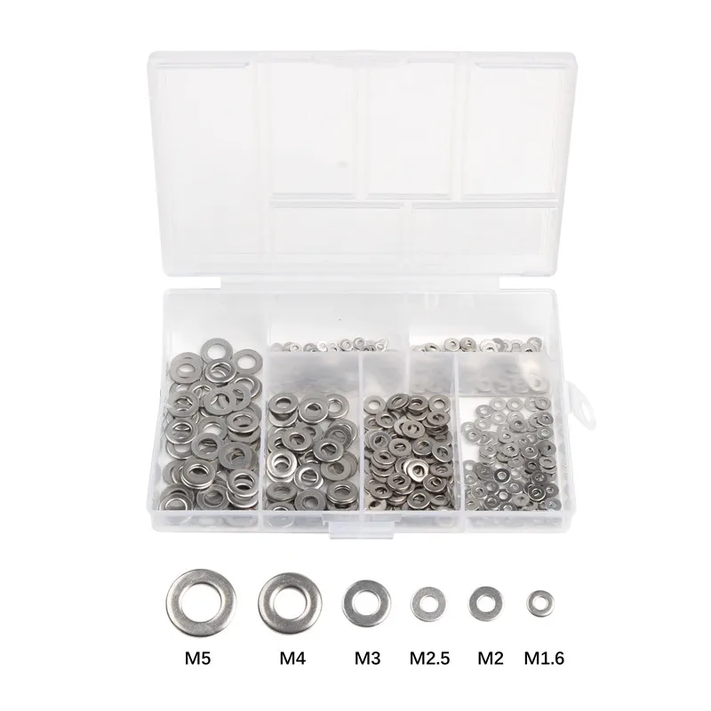 500Pcs M1.6/M2/M2.5/M3/M4/M5 304 Stainless Steel Flat Washer Plain Washer Gaskets Assortment Kit
500Pcs M1.6/M2/M2.5/M3/M4/M5 304 Stainless Steel Flat Washer Plain Washer Gaskets Assortment Kit