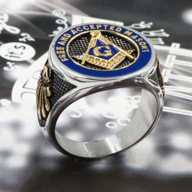 2018 новые синие модные золотые мужские масонские кольца из титановой нержавеющей
