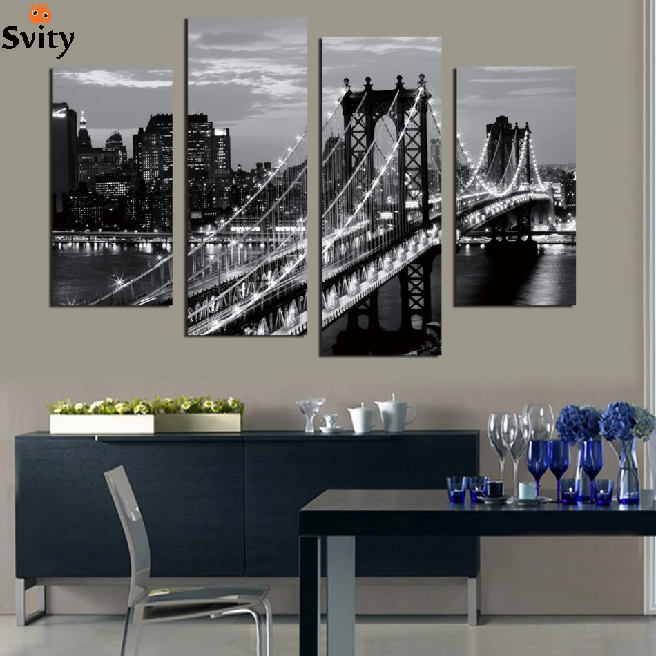 4 pieces Mordern wall picture canvas painting black&white bridge photo print decoration landscape art for living room no frame
4 pieces Mordern wall picture canvas painting black&white bridge photo print decoration landscape art for living room no frame