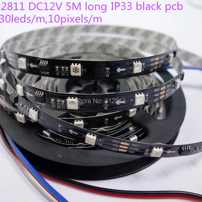 5m DC12V 30leds/m 10pcs ws2811 ic/meter(10pixels) BLACK PCB led digital strip;IP33;non-waterproof
5m DC12V 30leds/m 10pcs ws2811 ic/meter(10pixels) BLACK PCB led digital strip;IP33;non-waterproof