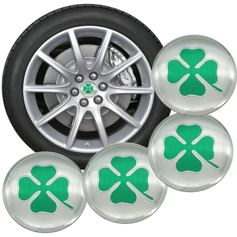 

4pcs 56mm Four-leaf clover Car Wheel Center Hub Cap Cover Sticker Rim Emblem Badge Fit For Alfa Romeo Giulietta Spider GT Giulia