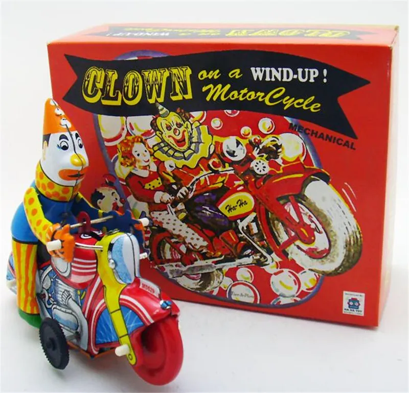 Vintage Clockwork Wind Up Clown on motorcycle toys Photography Children Kids Adult Tin Toys Classic Toy Christmas Gift
Vintage Clockwork Wind Up Clown on motorcycle toys Photography Children Kids Adult Tin Toys Classic Toy Christmas Gift