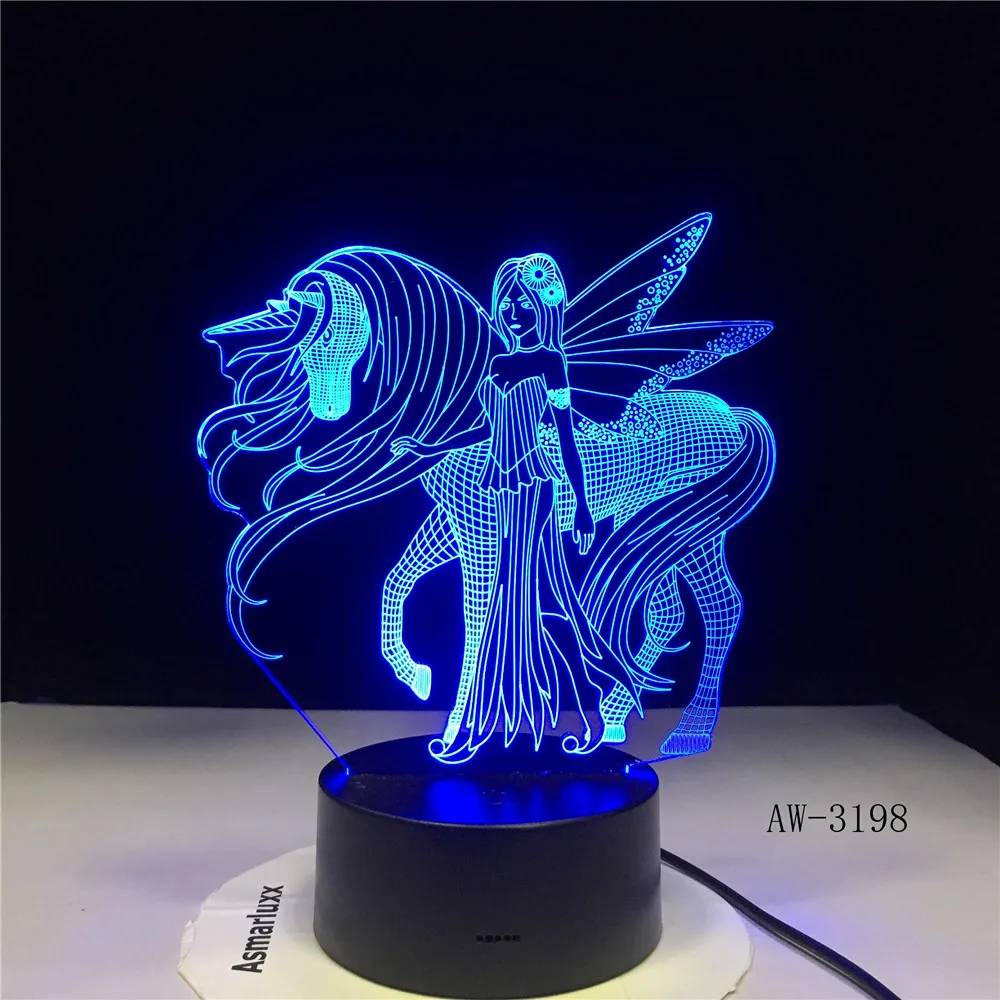 3D LED Night Light for Fairy Wings Unicorn and Girl with 7 Colors Light for Home Decoration Horse Lamp 3D-3198
3D LED Night Light for Fairy Wings Unicorn and Girl with 7 Colors Light for Home Decoration Horse Lamp 3D-3198